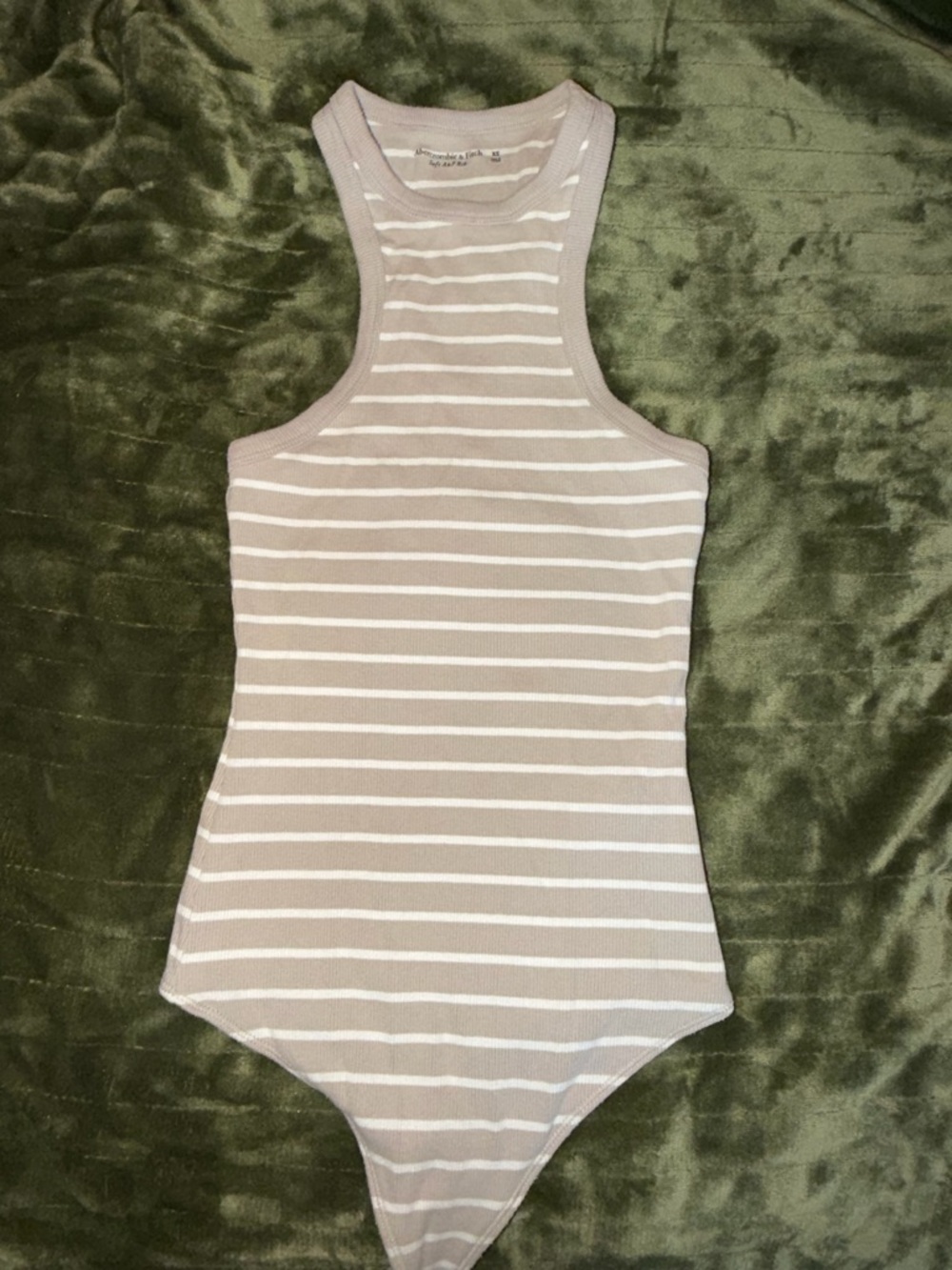 Abercrombie & Fitch Ribbed Striped Bodysuit in Taupe & White